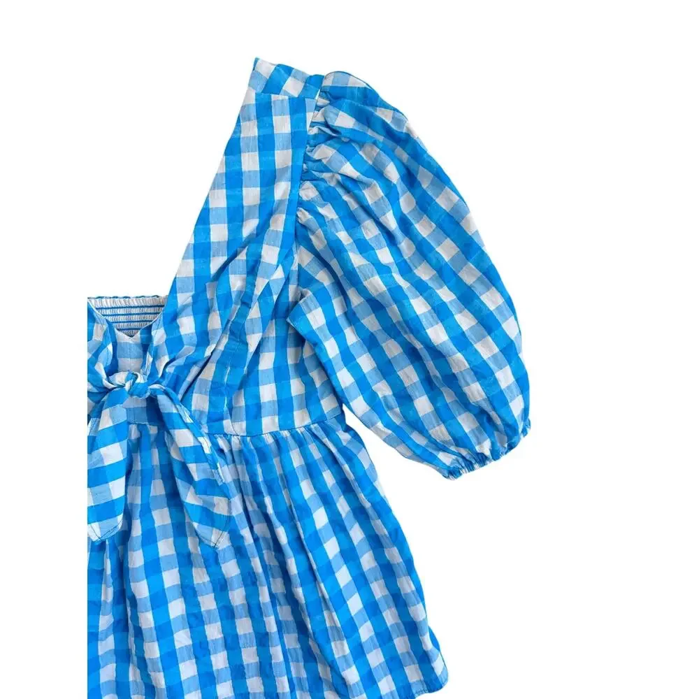 Lilly Pulitzer Sarafina Gingham Tie Front Puff Sleeve Peplum Blouse  00 peasant